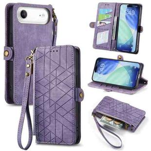 For iPhone Air Geometric Zipper Wallet Side Buckle Leather Phone Case(Purple)