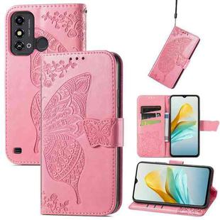 For ZTE Blade A53 Butterfly Love Flower Embossed Leather Phone Case(Pink)