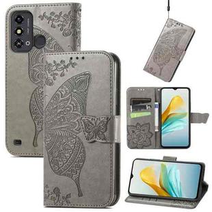 For ZTE Blade A53 Butterfly Love Flower Embossed Leather Phone Case(Gray)