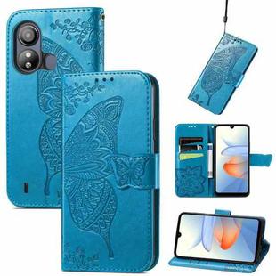 For ZTE Blade L220 Butterfly Love Flower Embossed Leather Phone Case(Blue)