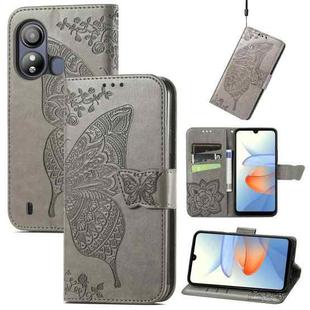 For ZTE Blade L220 Butterfly Love Flower Embossed Leather Phone Case(Gray)