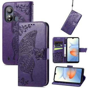 For ZTE Blade L220 Butterfly Love Flower Embossed Leather Phone Case(Dark Purple)