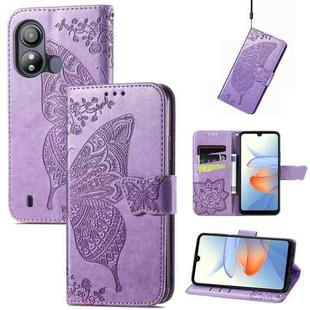 For ZTE Blade L220 Butterfly Love Flower Embossed Leather Phone Case(Light Purple)