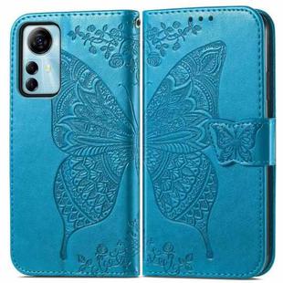 For ZTE Blade V41 Smart Butterfly Love Flower Embossed Leather Phone Case(Blue)