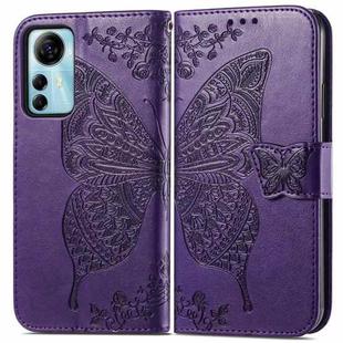 For ZTE Blade V41 Smart Butterfly Love Flower Embossed Leather Phone Case(Dark Purple)