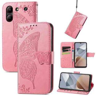 For ZTE  Blade A54 Butterfly Love Flower Embossed Leather Phone Case(Pink)