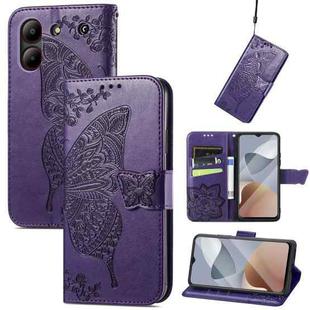 For ZTE  Blade A54 Butterfly Love Flower Embossed Leather Phone Case(Dark Purple)