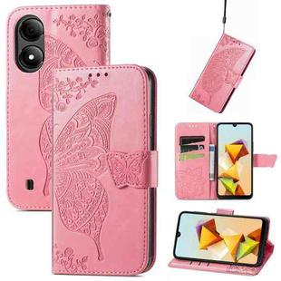 For ZTE Blade A33S Butterfly Love Flower Embossed Leather Phone Case(Pink)