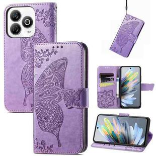 For ZTE Blade A75 4G Butterfly Love Flower Embossed Leather Phone Case(Light Purple)