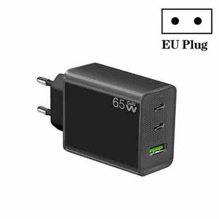 GaN PD65W Type-C x 2 + USB3.0 Laptop Adapter ,EU Plug(Black)
