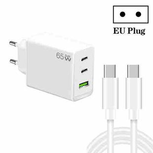 GaN PD65W Type-C x 2 + USB3.0 Charger with Type-C to Type-C Data Cable ,EU Plug(White)