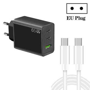 GaN PD65W Type-C x 2 + USB3.0 Charger with Type-C to Type-C Data Cable ,EU Plug(Black)