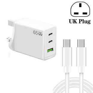 GaN PD65W Type-C x 2 + USB3.0 Charger with Type-C to Type-C Data Cable ,UK Plug(White)