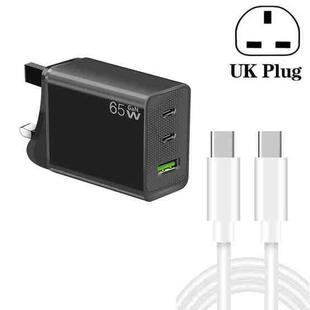 GaN PD65W Type-C x 2 + USB3.0 Charger with Type-C to Type-C Data Cable ,UK Plug(Black)
