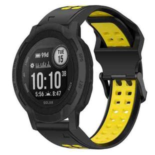 For Garmin  Instinct 2 Solar 22mm Two-Color Reverse Buckle Silicone Watch Band(Black+Yellow)