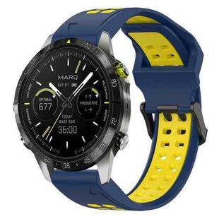 For Garmin MARQ Athlete Gen 2 22mm Two-Color Reverse Buckle Silicone Watch Band(Blue+Yellow)