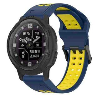 For Garmin Instinct Crossover 22mm Two-Color Reverse Buckle Silicone Watch Band(Blue+Yellow)
