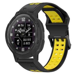 For Garmin Instinct Crossover Solar 22mm Two-Color Reverse Buckle Silicone Watch Band(Black+Yellow)