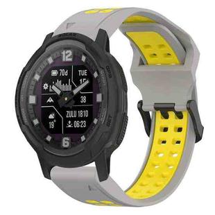 For Garmin Instinct Crossover Solar 22mm Two-Color Reverse Buckle Silicone Watch Band(Grey+Yellow)