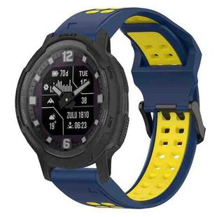For Garmin Instinct Crossover Solar 22mm Two-Color Reverse Buckle Silicone Watch Band(Blue+Yellow)