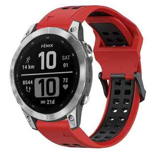 For Garmin Fenix 7 22mm Two-Color Reverse Buckle Silicone Watch Band(Red+Black)