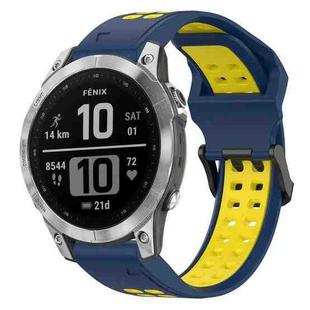 For Garmin Fenix 7 22mm Two-Color Reverse Buckle Silicone Watch Band(Blue+Yellow)