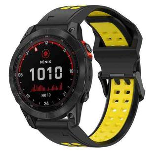 For Garmin Fenix 7 Solar 22mm Two-Color Reverse Buckle Silicone Watch Band(Black+Yellow)