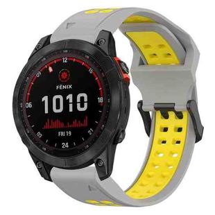 For Garmin Fenix 7 Solar 22mm Two-Color Reverse Buckle Silicone Watch Band(Grey+Yellow)