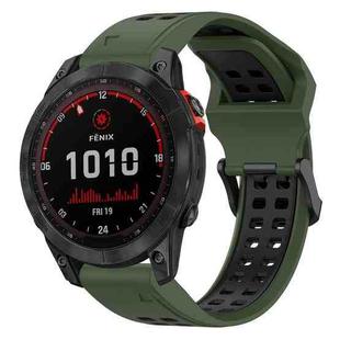 For Garmin Fenix 7 Solar 22mm Two-Color Reverse Buckle Silicone Watch Band(Army Green+Black)