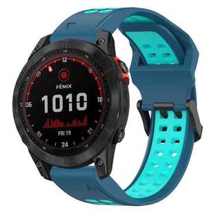 For Garmin Fenix 7 Solar 22mm Two-Color Reverse Buckle Silicone Watch Band(Blue+Teal)