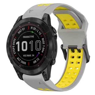 For Garmin Fenix 7 Sapphire Solar 22mm Two-Color Reverse Buckle Silicone Watch Band(Grey+Yellow)