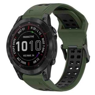 For Garmin Fenix 7 Sapphire Solar 22mm Two-Color Reverse Buckle Silicone Watch Band(Army Green+Black)