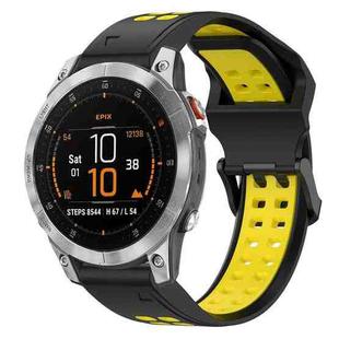 For Garmin Epix Gen 2 22mm Two-Color Reverse Buckle Silicone Watch Band(Black+Yellow)