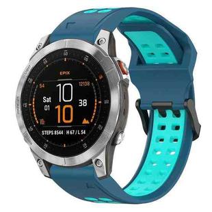 For Garmin Epix Gen 2 22mm Two-Color Reverse Buckle Silicone Watch Band(Blue+Teal)