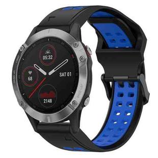 For Garmin Fenix 6 22mm Two-Color Reverse Buckle Silicone Watch Band(Black+Blue)