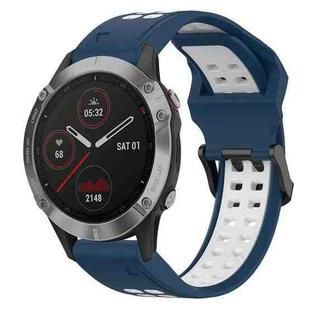 For Garmin Fenix 6 22mm Two-Color Reverse Buckle Silicone Watch Band(Blue+White)