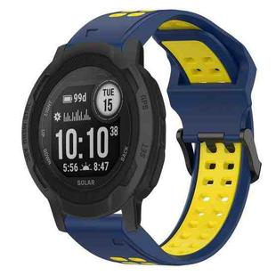 For Garmin Instinct 2 22mm Two-Color Reverse Buckle Silicone Watch Band(Blue+Yellow)
