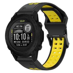 For Garmin Descent G1 22mm Two-Color Reverse Buckle Silicone Watch Band(Black+Yellow)