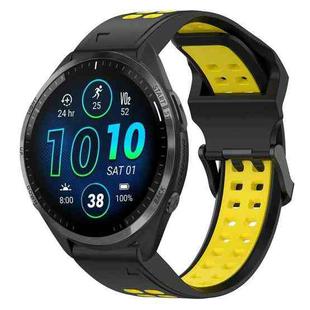 For Garmin Forerunner 965 22mm Two-Color Reverse Buckle Silicone Watch Band(Black+Yellow)