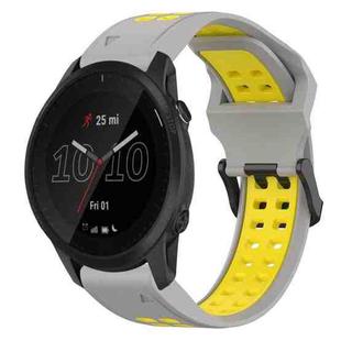 For Garmin Forerunner 945 22mm Two-Color Reverse Buckle Silicone Watch Band(Grey+Yellow)