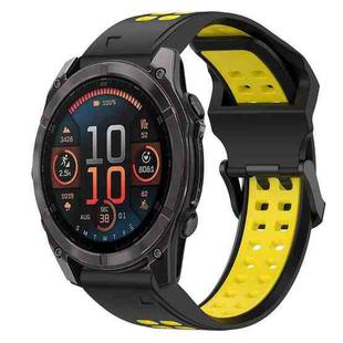 For Garmin Fenix 8 AMOLED 47mm Two Color Reverse Buckle 22mm Silicone Watch Band(Black+Yellow)