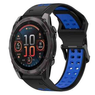 For Garmin Fenix 8 AMOLED 47mm Two Color Reverse Buckle 22mm Silicone Watch Band(Black+Blue)