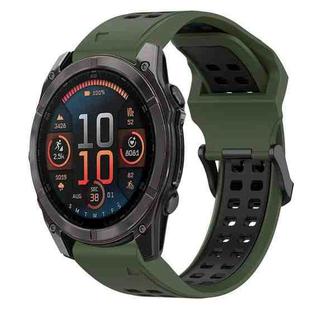 For Garmin Fenix 8 AMOLED 47mm Two Color Reverse Buckle 22mm Silicone Watch Band(Army Green+Black)