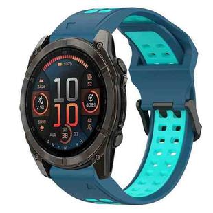 For Garmin Fenix 8 AMOLED 47mm Two Color Reverse Buckle 22mm Silicone Watch Band(Blue+Teal)