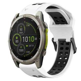 For Garmin Fenix 8 MIP 47mm Two Color Reverse Buckle 22mm Silicone Watch Band(White+Black)