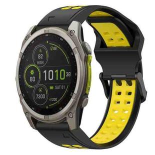 For Garmin Fenix 8 MIP 47mm Two Color Reverse Buckle 22mm Silicone Watch Band(Black+Yellow)