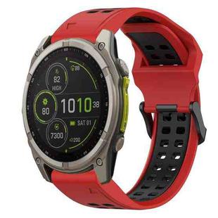 For Garmin Fenix 8 MIP 47mm Two Color Reverse Buckle 22mm Silicone Watch Band(Red+Black)