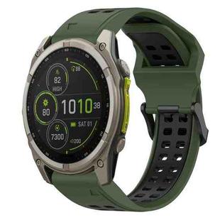 For Garmin Fenix 8 MIP 47mm Two Color Reverse Buckle 22mm Silicone Watch Band(Army Green+Black)