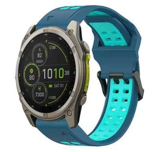 For Garmin Fenix 8 MIP 47mm Two Color Reverse Buckle 22mm Silicone Watch Band(Blue+Teal)