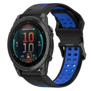 For Garmin Fenix E 47mm Two Color Reverse Buckle 22mm Silicone Watch Band(Black+Blue)